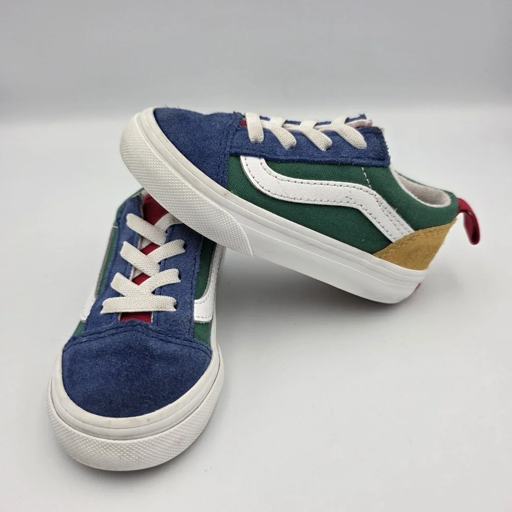 Vans Old Skool Low 'Yacht Club' Blue Green Yellow Elastic Laces Toddler Size 7